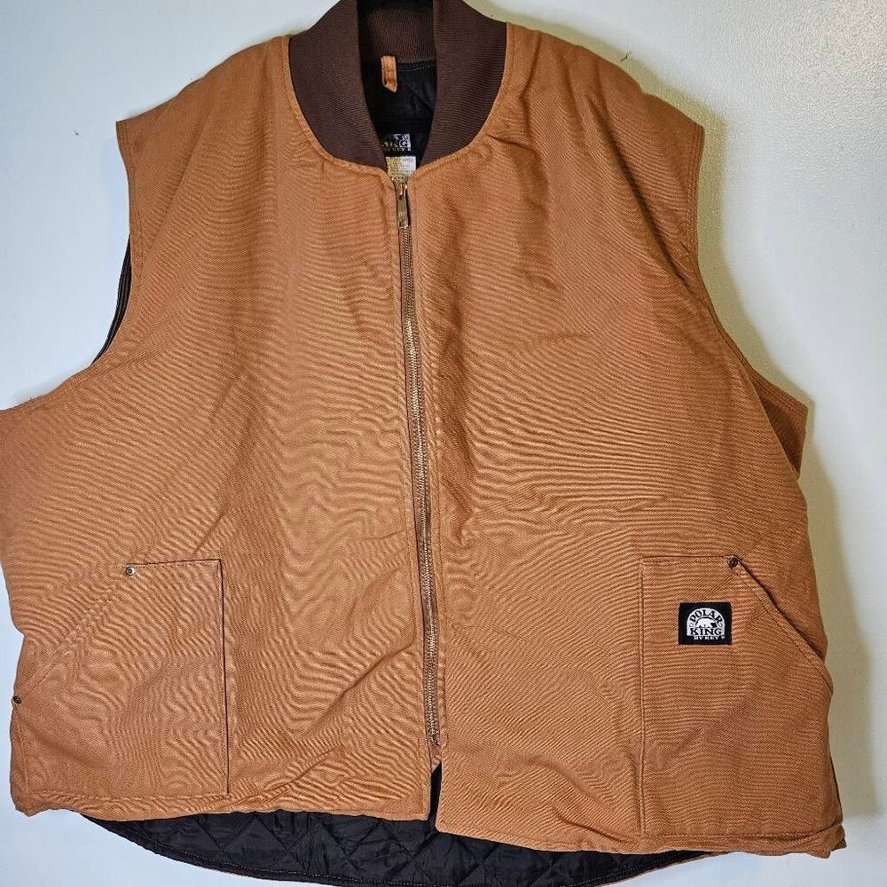 Polar King by Key tan/brown duck canvas quilted insulated workwear vest. 6XL.